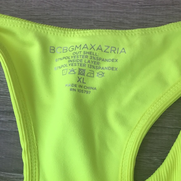 NWOT BCBGMAXAZRIA Ribbed Knit Bralette Crop Top neon yellow size XL - Picture 2 of 8